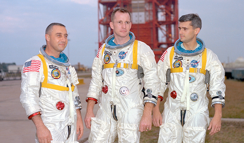 Gus Grissom, Ed White, and Roger Chaffee pose for a photo taken 10 days before their death (NASA)